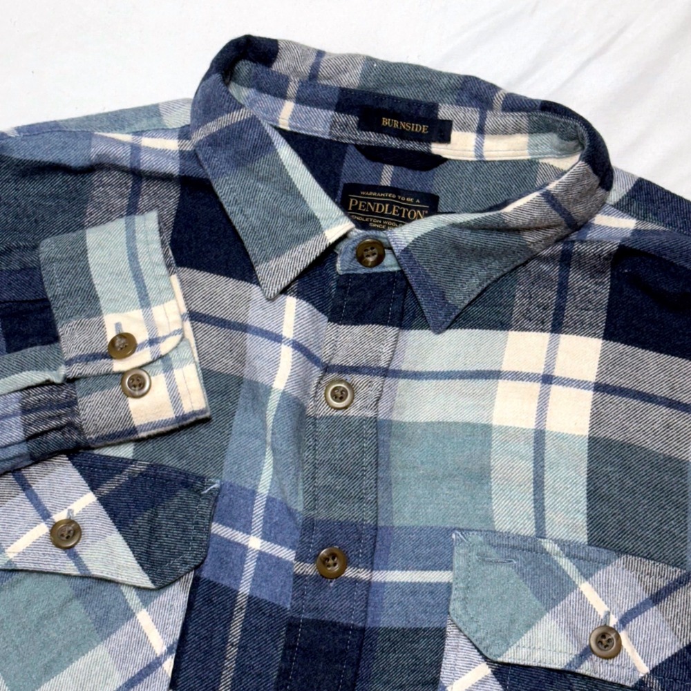 Pendleton Burnside Flannel Shirt Mens XXL Blue Plaid Cotton Button Down Heritage
